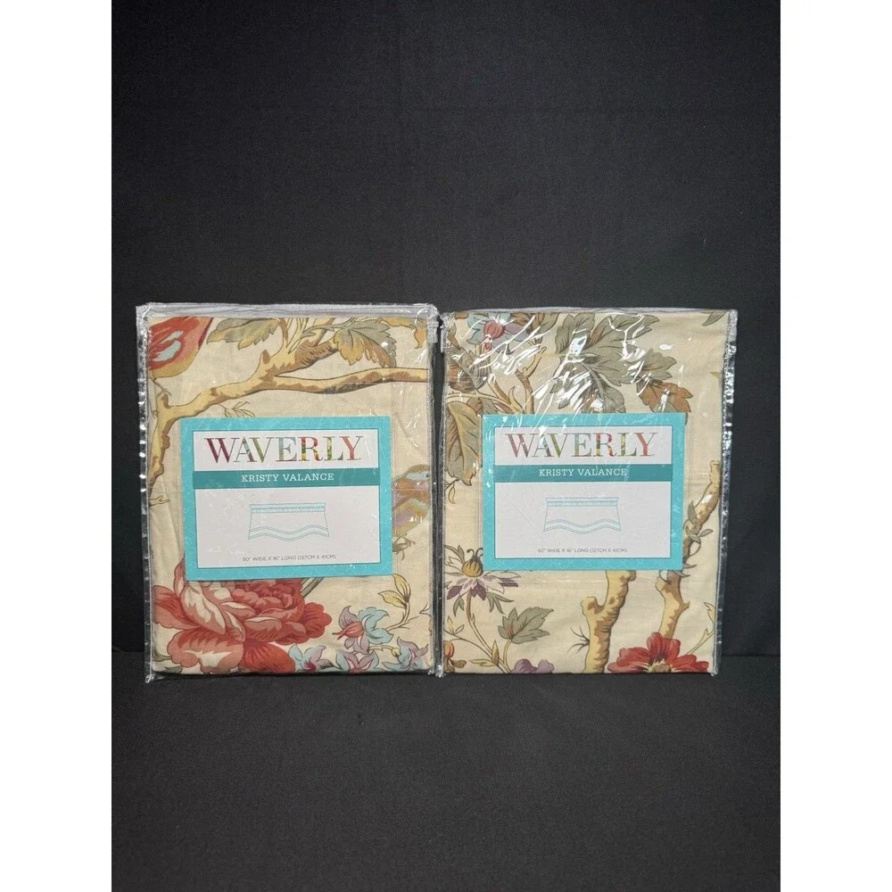 Waverly Charleston Chirp Valance PAPAYA Curtains Floral Bird 50x16 (2 Set)